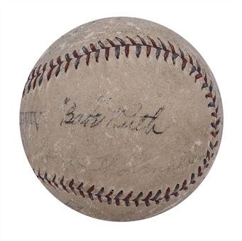 1920 New York Yankees Team Signed Wilson OAL Johnson Baseball With 5 Signatures Featuring Babe Ruth (JSA)